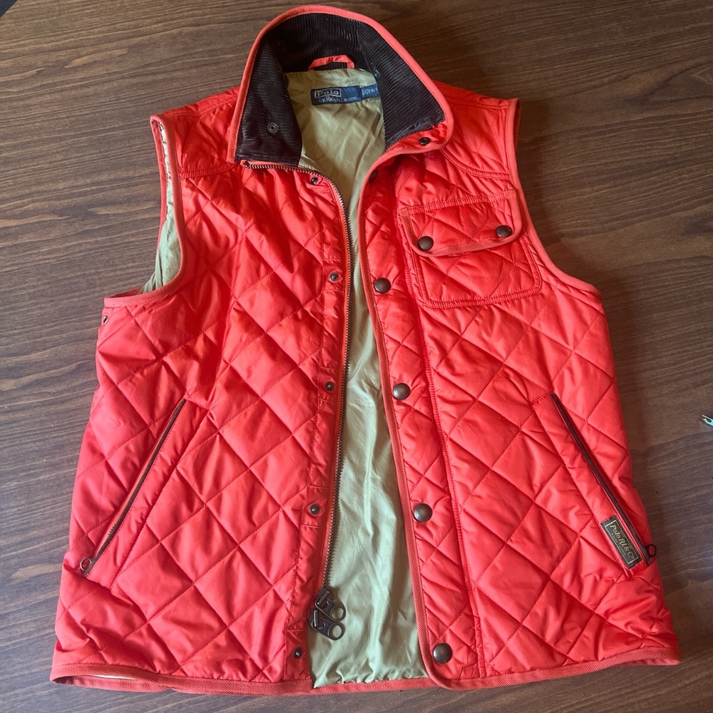 Polo Ralph Lauren SMALL Quilted Vest Jacket Orange RRL Hunting Guide Sportsman